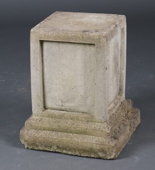 A well weathered concrete garden pedestal 40cm x 34cm x 34cm (chip to base)