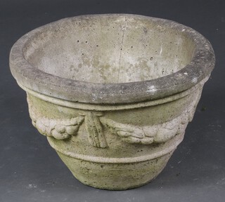 A circular concrete planter with swag decoration 31cm x 48cm 