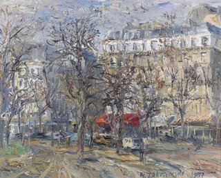 Wlodzimierz Zakrzewski (Polish 1916-1992) - "Paris, Place du Trocadero", 20th century oil on canvas, signed and dated 1967 recto, titled verso, 63cm x 79.5cm, within a stained wood frame 