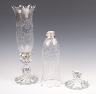 A pair of Baccarat table lamps with elongated engraved shades and moulded bases 41cm 