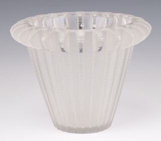A Lalique Royat pattern part frosted tapered glass vase 16cm, engraved Lalique France 16cm 