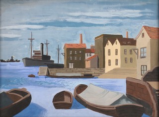 Modern British School - Harbour Scene, 20th century gouache, 25.5cm x 35cm, within an ebonised frame 