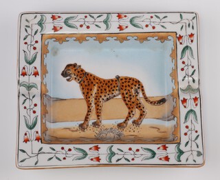 A 20th Century Chinese rectangular ashtray decorated with a leopard in the style of Hermes 20cm 