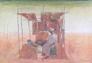 **Keith Michell (British 1928-2015) a Caribbean scene with seated figure, oil on board, signed and dated '65, 50cm x 73cm, in a gilt frame ** Please Note - Artists Re-Sale Rights may be payable on this lot 