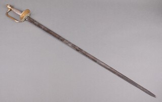 A Georgian Infantry Officer's sword with 79cm blade, gilt knuckle guard and silvered grip 