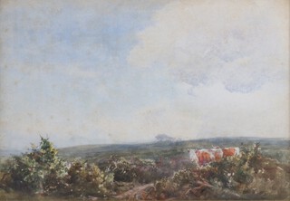 Henry Gregson, study of cattle in a highland setting, watercolour unsigned, 24cm x 35cm, in a fancy gilt frame  