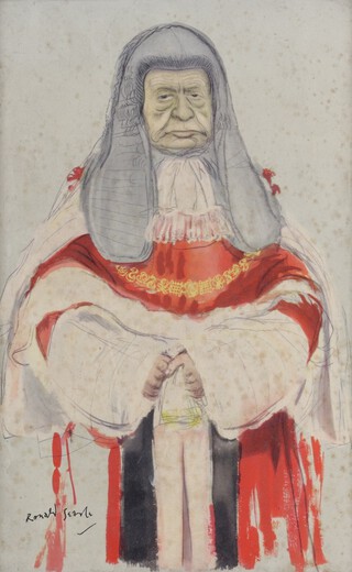Arnold Searle (British 1920-2011) study of a high court judge, print, 34cm x 22cm, in a gilt frame  