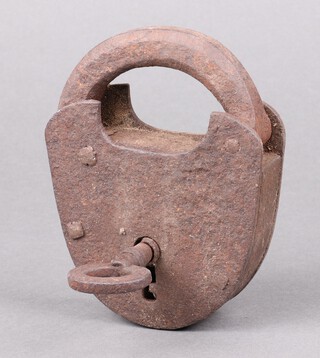 A 19th Century heart shaped iron padlock complete with key 14cm x 10cm 