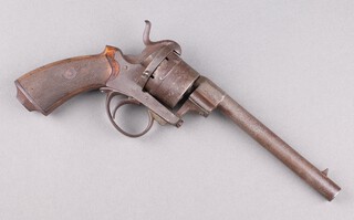 A Belgian Tranter style 6 shot pin fire revolver with 16cm barrel, proof marks to the chamber, (This may be purchased under section 58 of the Firearms Act 1968) 