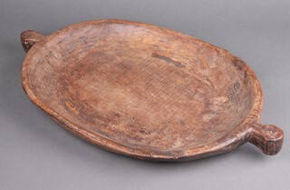 A shallow elm twin handled salting dish 7cm h x 63cm w x 39cm d 
