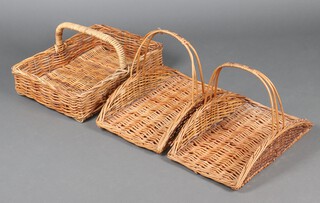 A rectangular woven willow butcher's basket 24cm h x 60cm w x 43cm d, together with 2 rectangular garden baskets 35cm h x 54cm w x 36cm d  