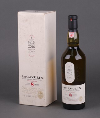 A 70cl limited edition bottle of Aged 8 years Lagavulin Islay single malt whisky, a special release to commemorate the 200th Anniversary of the distillery, 1816-2016, boxed 