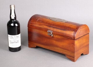A bottle of 1982 Churchill's Vintage port, Churchill Graham Ltd, Oporto, signed by Margaret Thatcher and with dedication "For Alex Segal" contained in a domed wooden box 19cm h x 36cm w x 15cm d 