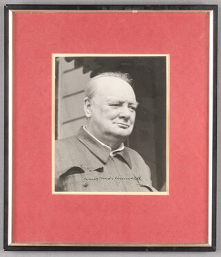 Sir Winston Churchill, a signed photograph, framed, 18cm x 14.5cm 