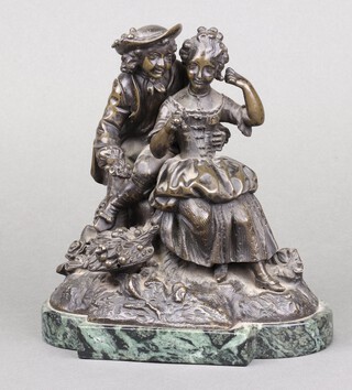 A 19th Century Continental bronze figure of a seated lady and gentleman, raised on a shaped marble base 20cm x 18cm x 10cm 