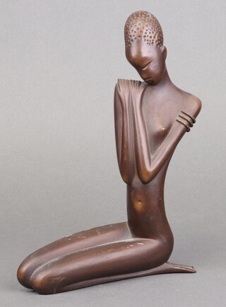 A 20th Century bronze figure of a kneeling African lady 24cm x 16cm 