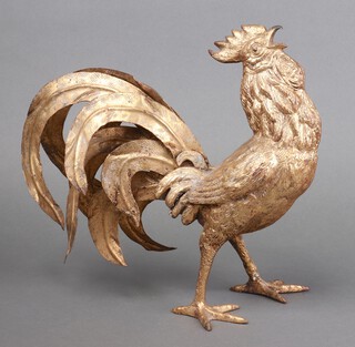 A gilt bronze figure of a standing cockerel 31cm x 35cm 