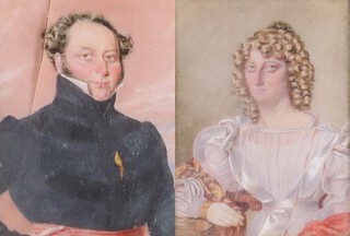 A pair of early 19th Century miniature portraits of ivory of a gentleman and lady 10cm x 7.5cm Ivory Exemption Certificate NXPUPRRN
