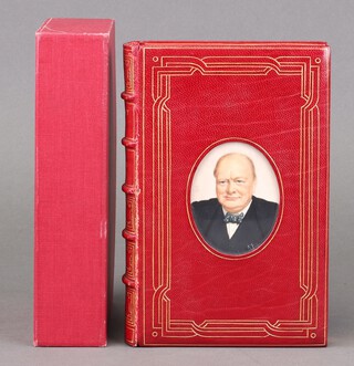 Churchill Sir Winston Spencer (1874-1965), "My Early Life", First Edition Butterworth 1930, bound by Bayntun Riviere for Asprey in Cosway-style red crushed Morocco and gilt, 8vo, cover inset miniature watercolour portrait of Churchill, red cloth slipcase
