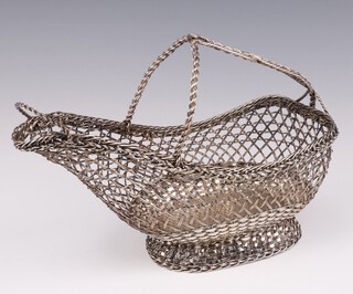 A Continental silver wire work wine bottle carrier 28cm, 380 grams 