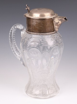 An Art Deco silver mounted cut glass jug decorated with flowers, Birmingham 1939, maker Asprey & Co Ltd., 30cm