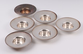 Six silver candle holders designed by Nanna Ditzel for Georg Jensen, numbered 1112 stamped NJ, 7cm, 172 grams 