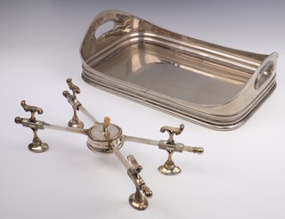 A Victorian silver plated expanding dish cross 26cm and a silver plated 2 handled galleried tray 38cm 