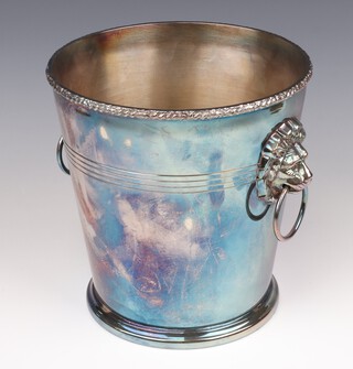 A Mappin & Webb silver plated ice bucket with lion ring handles 23cm 