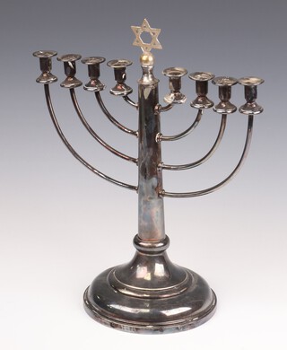 A silver plated Menorah, 8 branched candelabra 32cm 