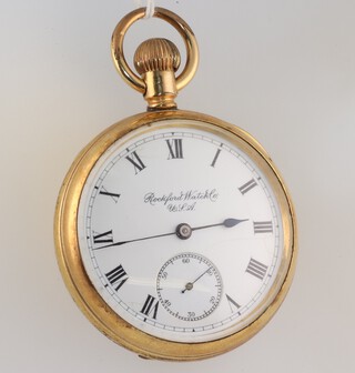 A gentleman's gilt cased mechanical pocket watch, Rockford Watch Company USA with seconds at 6 o'clock, contained in a 50mm case 
