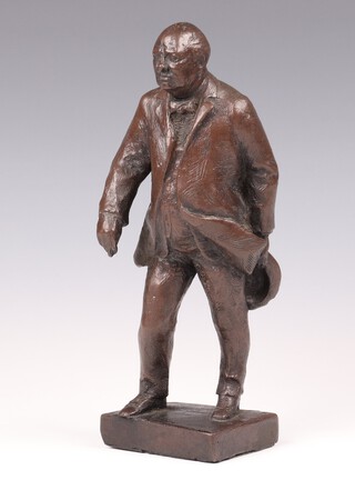 **Franta Belsky (Czechoslovakian 1921-2000), a bronzed resin figure of Sir Winston Churchill with right foot forward, holding his hat in his left hand, his right arm outstretched (lacking a walking cane) on a plinth base, signed and dated 1976, with copyright mark,  22.5cm ** Please Note - Artists Re-Sale Rights may be payable on this lot 