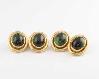 A pair of 18ct yellow gold cabochon cut tsavorite set cufflinks by Deakin Francis, 16.1 grams