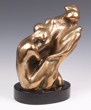 **Colin Webster Watson (British 1926-2007), a polished bronze group of 3 naked figures, signed Colin '69 3/6, raised on an oval black plinth, 28cm ** Please Note - Artists Re-Sale Rights may be payable on this lot 