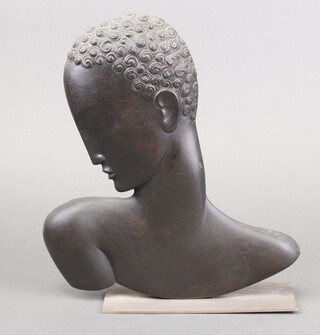 Franz Hagenauer (Austrian 1906-1986), a bronze bust of an African gentleman in profile looking right, raised on a steel rectangular plate engraved Atelier Hagenauer Wien, stamped WHW, Made in Vienna Austria, 31cm 