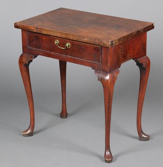 An 18th Century mahogany side table fitted a drawer with brass swan neck drop handles, raised on cabriole supports 69cm h x 66cm w x 42cm d 