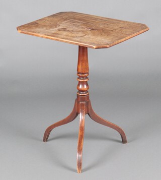A 19th Century rectangular bleached mahogany snap top wine table raised on  a pillar and tripod base 72cm h x 59cm w x 48cm d 