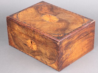 A Victorian inlaid figured walnut trinket box with hinged lid 13cm h x 30cm w x 21cm d 