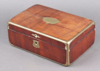 A Victorian rectangular mahogany and brass banded trinket box with hinged lid and brass escutcheon, 12cm x 29cm x 20cm 