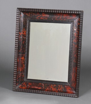An 18th Century rectangular plate mirror contained in a conge scarlet tortoiseshell veneered frame, rippled moulding to inner/outer frame 64cm x 54cm 