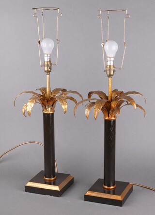 Porta Romana, a pair of gilt metal table lamps in the form of palm trees 41cm h x 15cm 