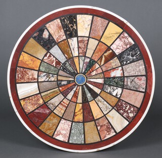 An early 19th century Grand Tour specimen table top decorated radial marble/hardstone specimens from central lapis lazuli roundel, 67.5cm