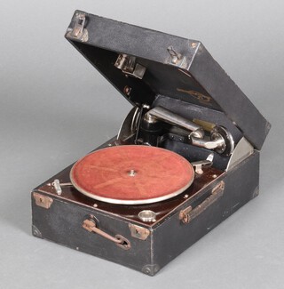 A Colombia No.112A portable manual gramophone contained in a fibre case 17cm h x 29cm w x 42cm d 