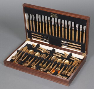 Webber and Hill, a canteen of gold plated flatware contained in an oak box 