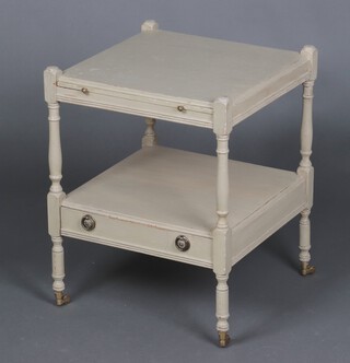 A Georgian style square painted 2 tier lamp table fitted brushing slide above a drawer 60cm h x 47cm w x 46cm d 