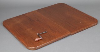 A rectangular mahogany table top (in 2 sections) 108cm x 134cm, with a table winder  