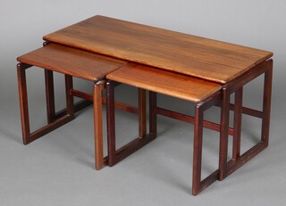 A mid-century nest of 3 rectangular teak coffee tables 48cm h x 105cm w x 43cm d 