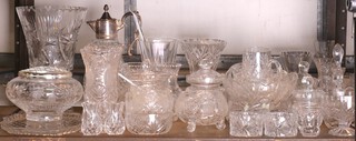 A silver plated mounted moulded glass claret jug and a good collection of drinking glassware 