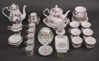 An Aynsley part Indian Tree pattern coffee set comprising coffee pot and lid, milk jug, sugar bowl, 6 coffee cans (seconds), 6 saucers,  a Royal Albert Lavender Rose part tea set with teapot, 6 tea cups (seconds), 6 saucers (1 second), sugar bowl, milk jug, 6 side plates, 1 sandwich plate, a Minton Haddon Hall pot and cover, dish, oval dish, saucer and vase 