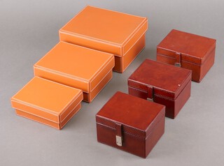 A set of 3 leather rectangular trinket boxes and 3 others 