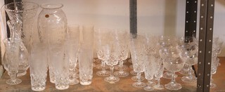 A Royal Brierley glass vase 30cm and a quantity of similar cut glass tableware 